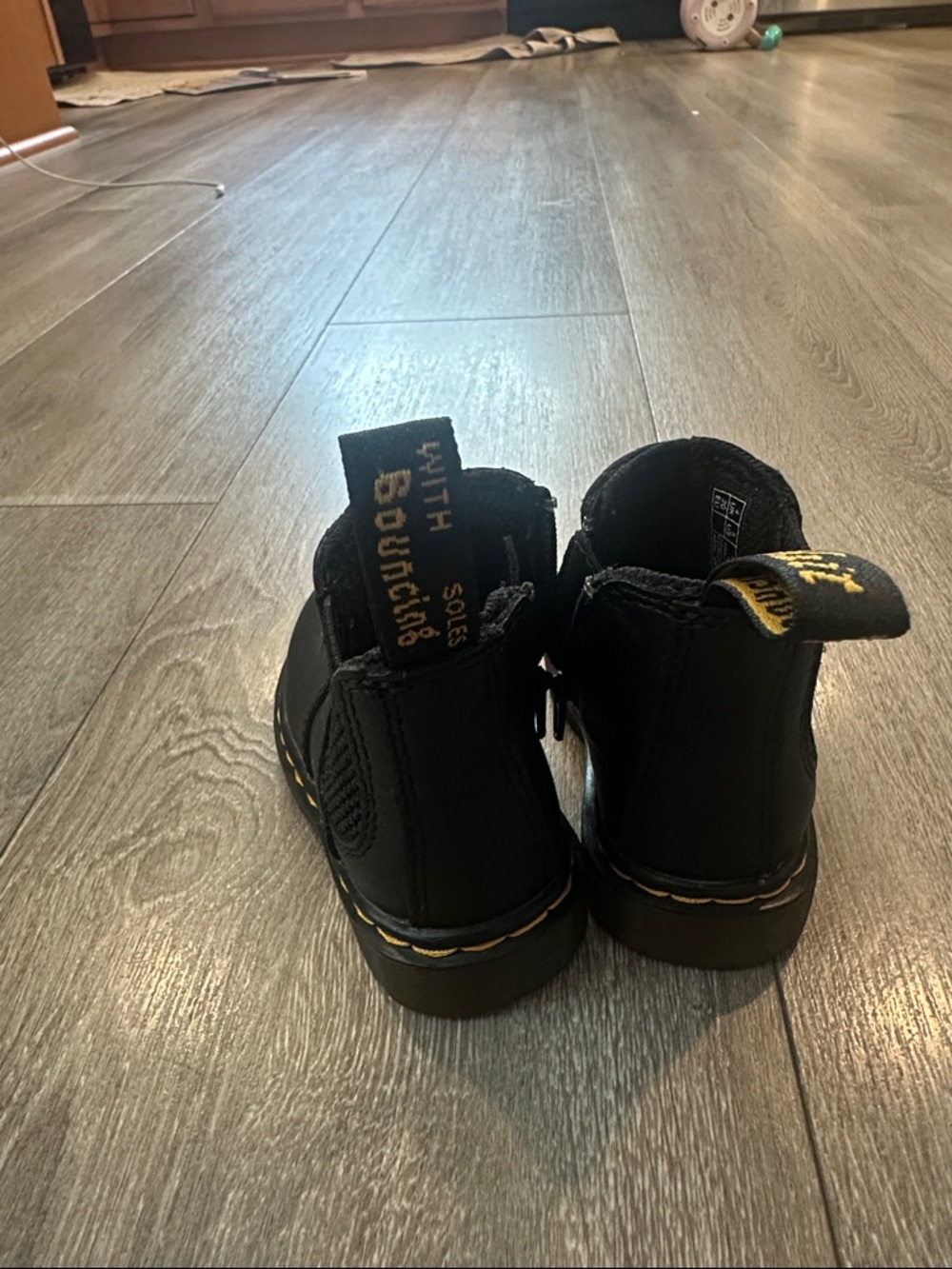 Dr. Martens Black Leather Chelsea Boots with Yellow Stitching Pull Tabs - Picture 2 of 4